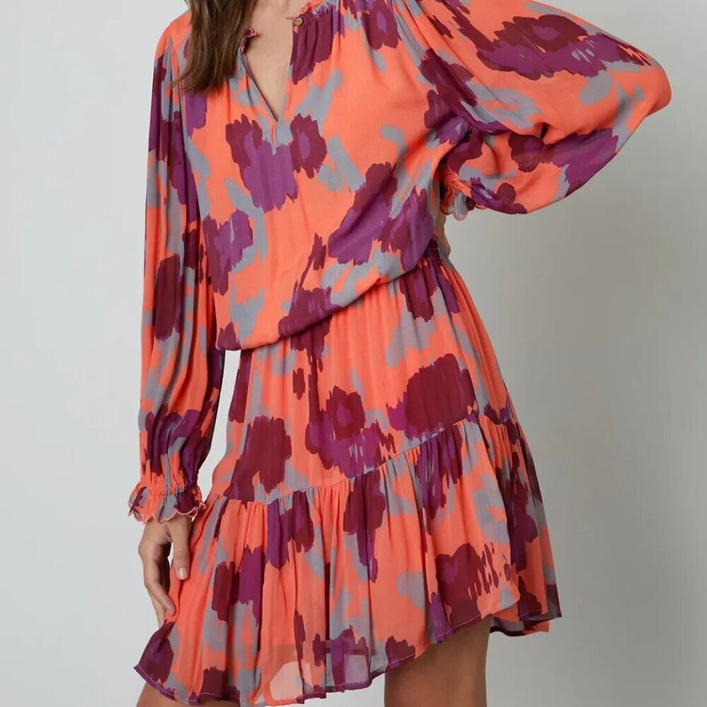 Velvet by Graham & Spencer Regina Printed Boho Dress Coral Orange Purple XS - Picture 1 of 16
